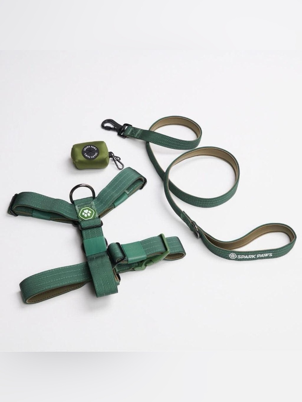Spark Paws No-Pull Dog Harness & Leash Set Army Green Small NWT